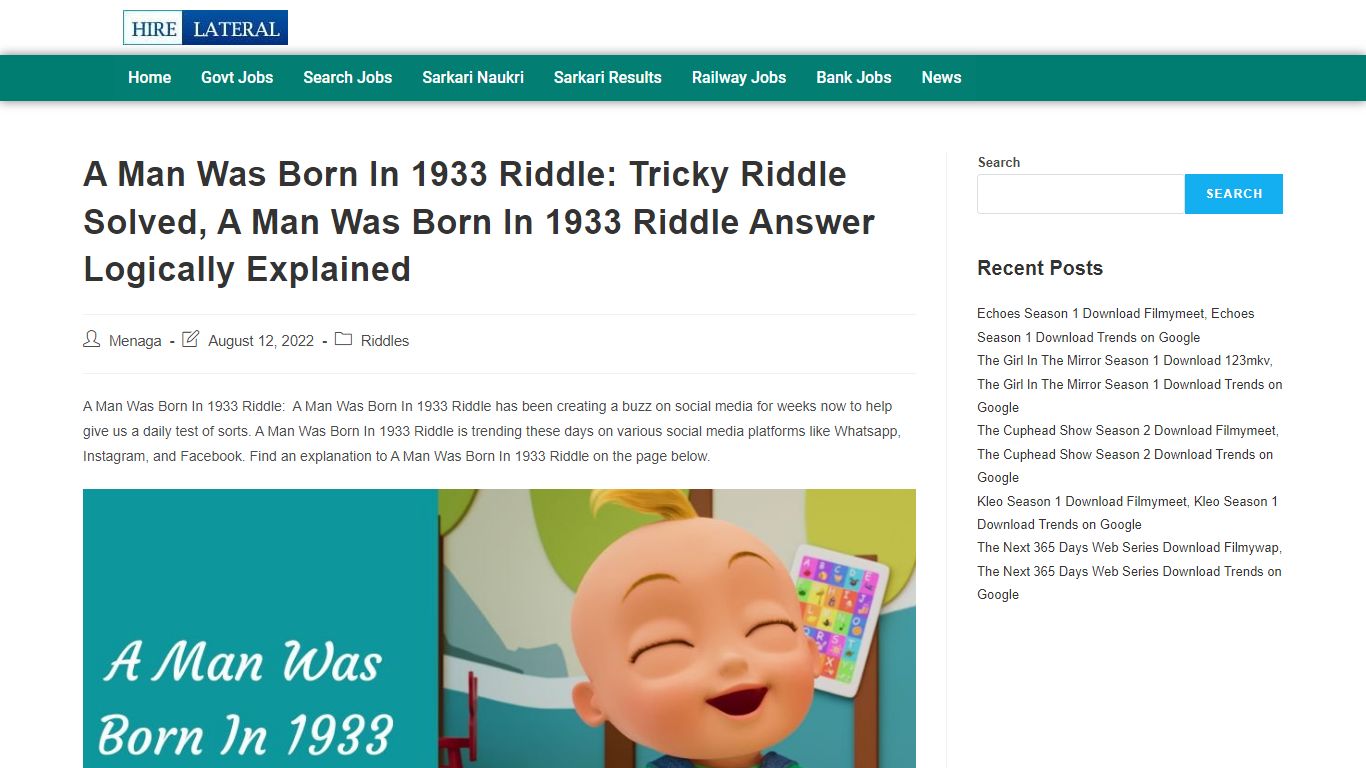 Let’s see what “A Man Was Born In 1933 Riddle” has to offer.